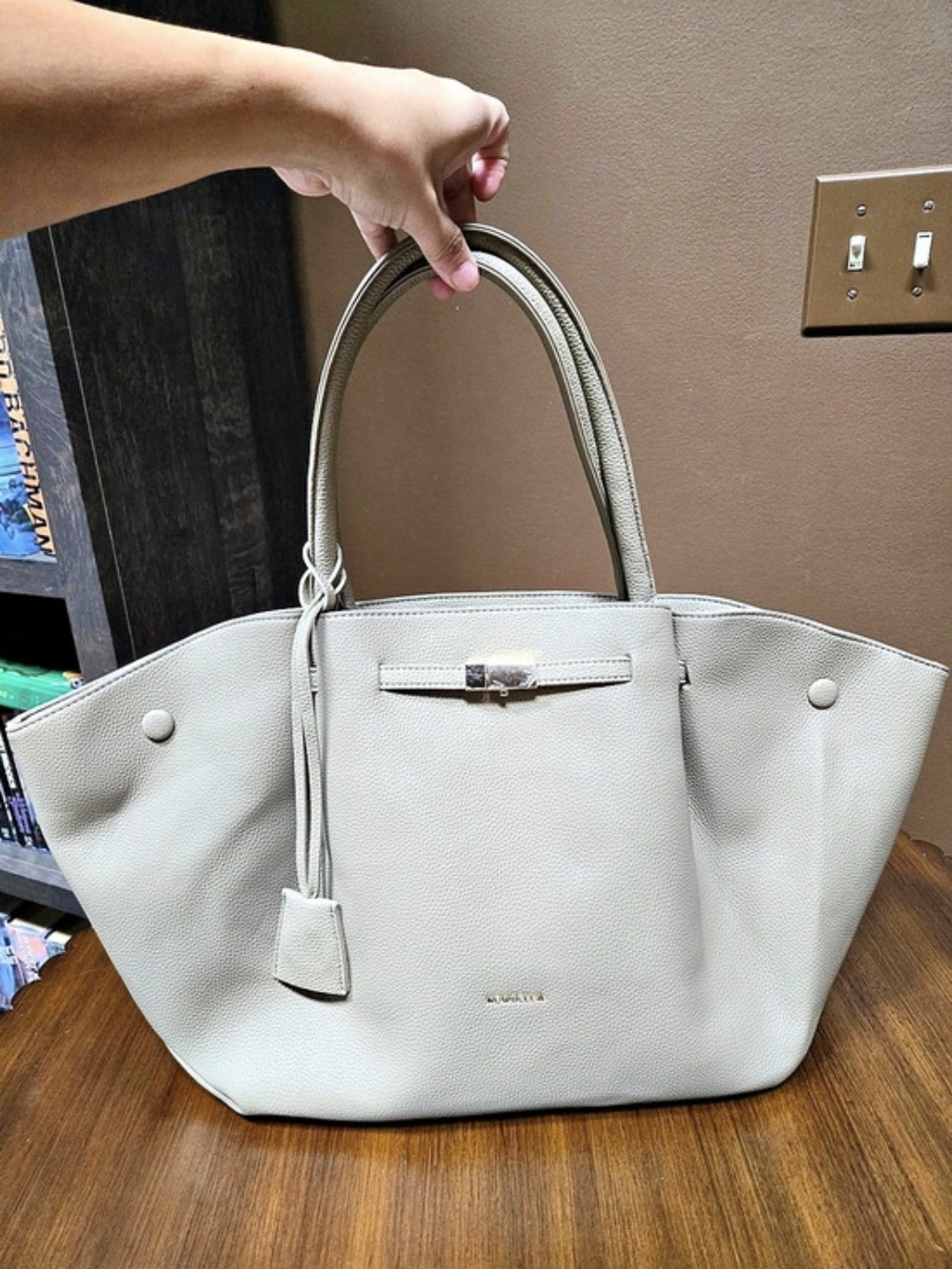 New Bella Gray Tote Bag with Gold-Tone Hardware